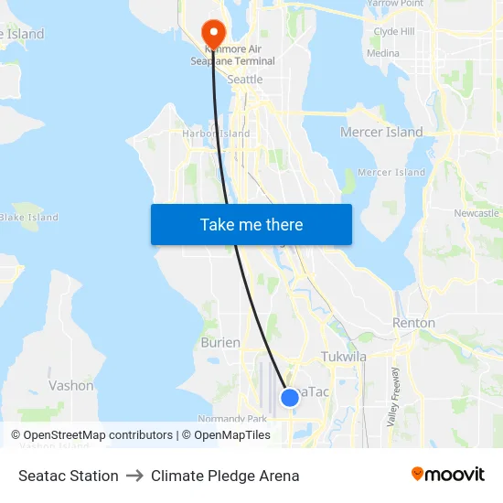 Seatac Station to Climate Pledge Arena map