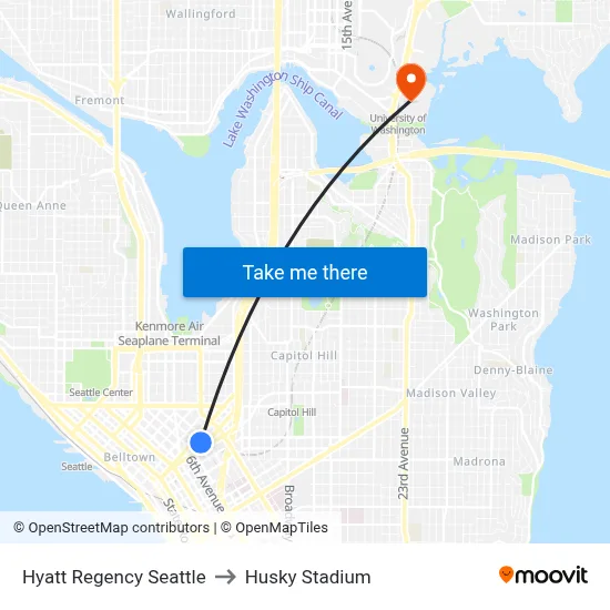 Hyatt Regency Seattle to Husky Stadium map