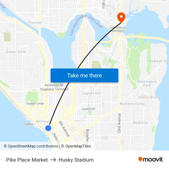 Pike Place Market to Husky Stadium map