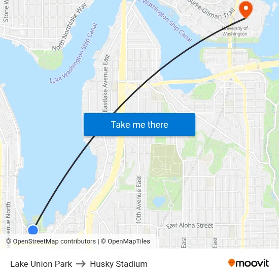 Lake Union Park to Husky Stadium map
