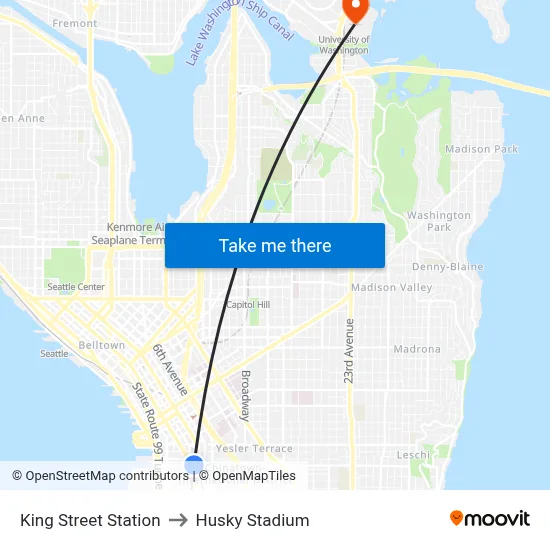 King Street Station to Husky Stadium map