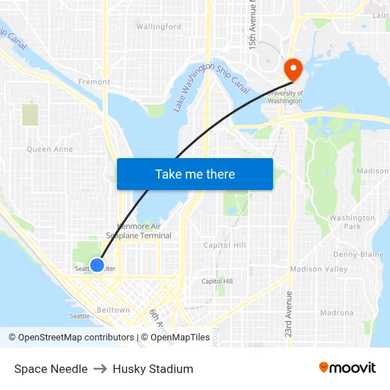 Space Needle to Husky Stadium map