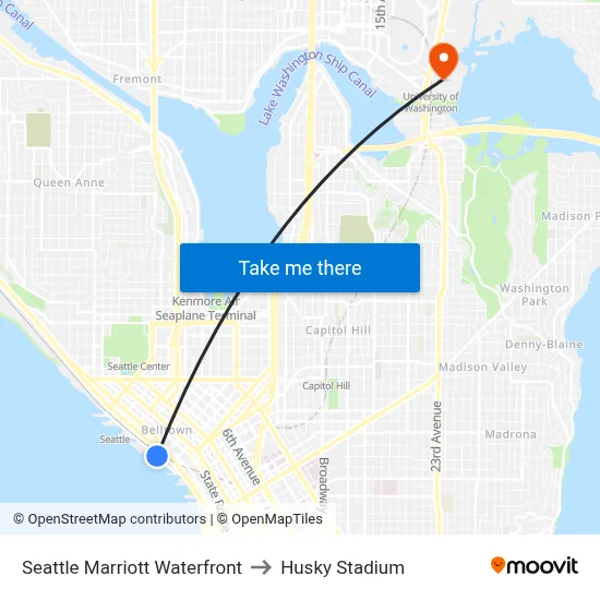 Seattle Marriott Waterfront to Husky Stadium map
