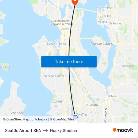 Seattle Airport SEA to Husky Stadium map