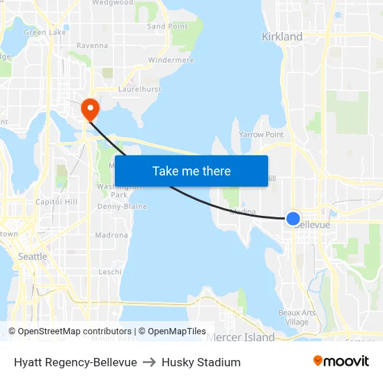 Hyatt Regency-Bellevue to Husky Stadium map