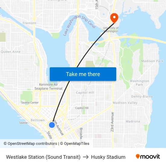 Westlake Station (Sound Transit) to Husky Stadium map