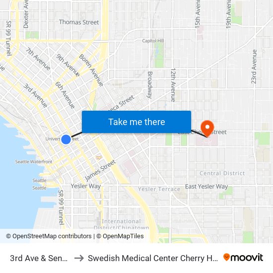 3rd Ave & Seneca St to Swedish Medical Center Cherry Hill Campus map
