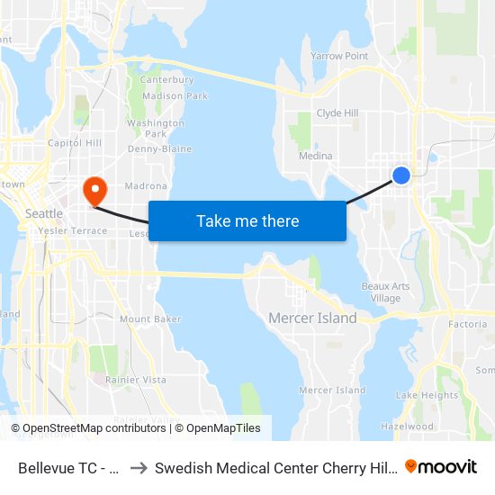 Bellevue TC - Bay 6 to Swedish Medical Center Cherry Hill Campus map