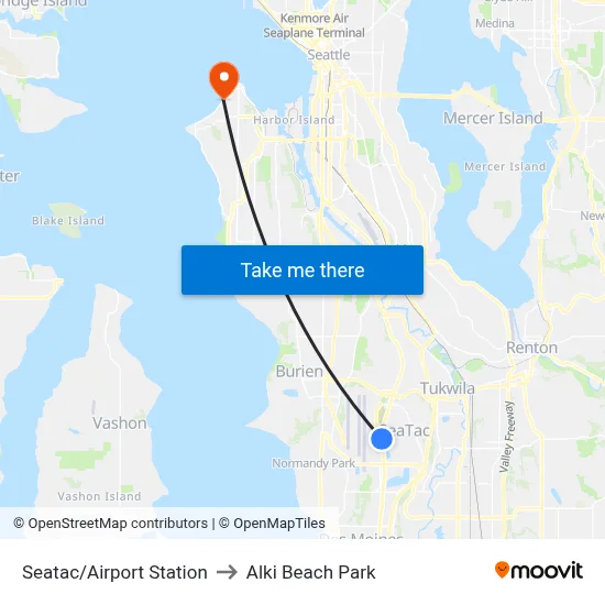 Seatac/Airport Station to Alki Beach Park map