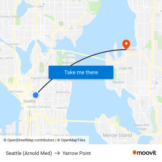 Seattle (Arnold Med) to Yarrow Point map