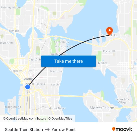 Seattle Train Station to Yarrow Point map