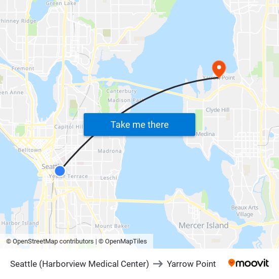 Seattle (Harborview Medical Center) to Yarrow Point map