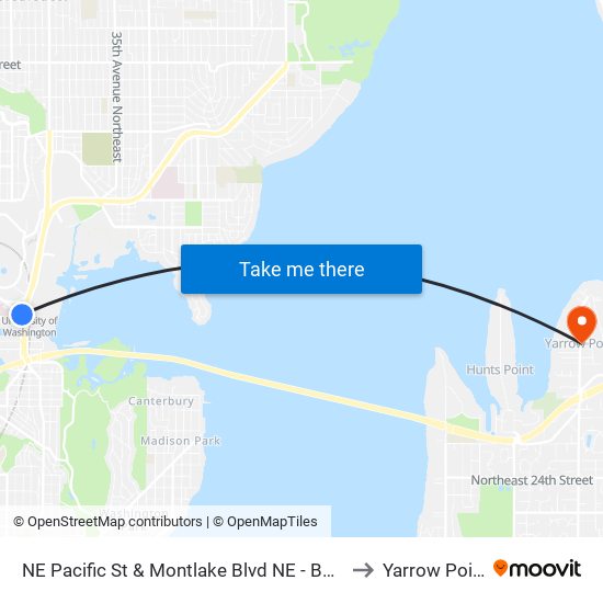 NE Pacific St & Montlake Blvd NE - Bay 1 to Yarrow Point map