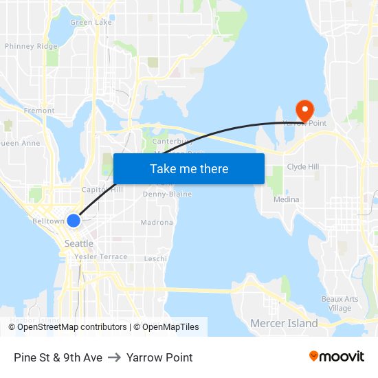 Pine St & 9th Ave to Yarrow Point map