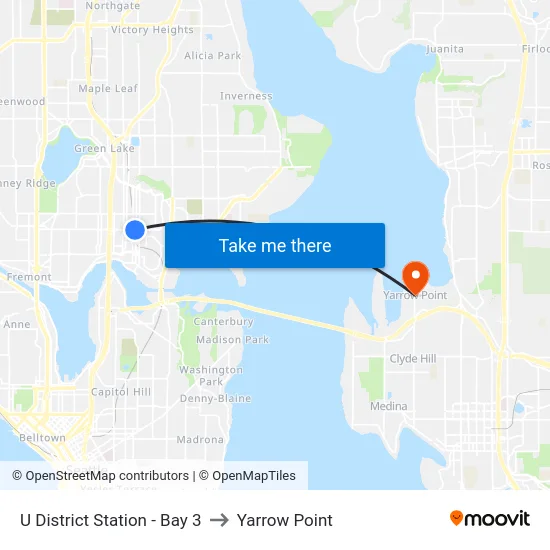 U District Station - Bay 3 to Yarrow Point map