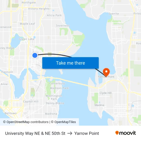 University Way NE & NE 50th St to Yarrow Point map