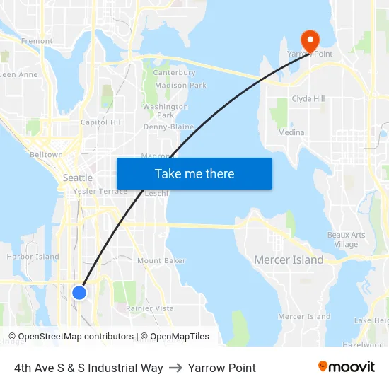 4th Ave S & S Industrial Way to Yarrow Point map