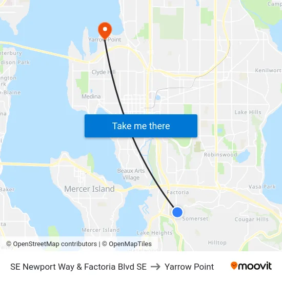 SE Newport Way & Factoria Blvd SE to Yarrow Point map