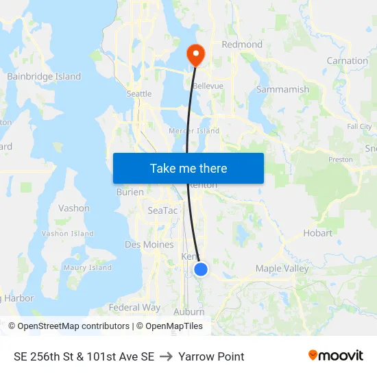 SE 256th St & 101st Ave SE to Yarrow Point map