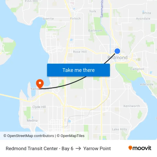 Redmond Transit Center - Bay 6 to Yarrow Point map