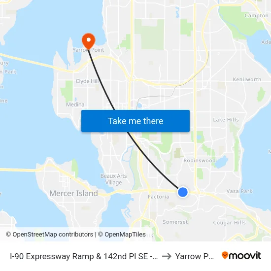 I-90 Expressway Ramp & 142nd Pl SE - Bay 4 to Yarrow Point map
