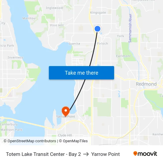 Totem Lake Transit Center - Bay 2 to Yarrow Point map