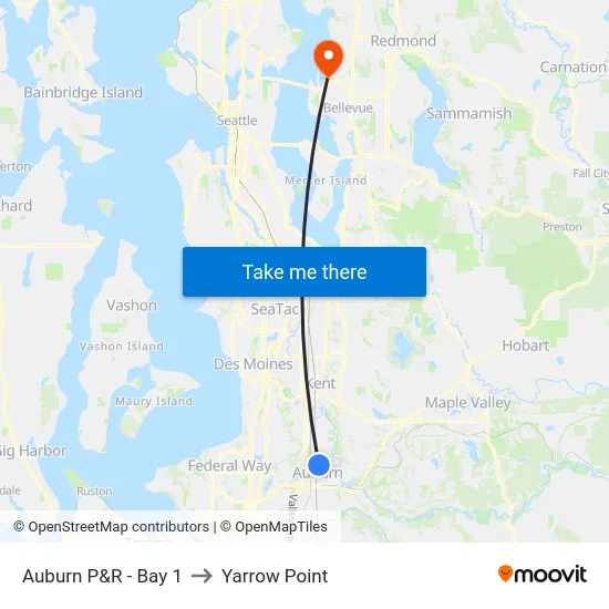 Auburn P&R - Bay 1 to Yarrow Point map