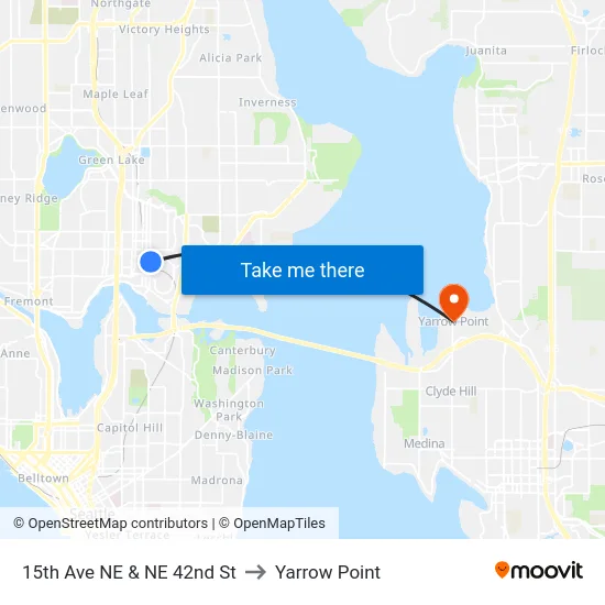 15th Ave NE & NE 42nd St to Yarrow Point map