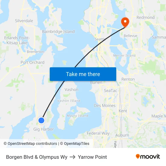Borgen Blvd & Olympus Wy to Yarrow Point map