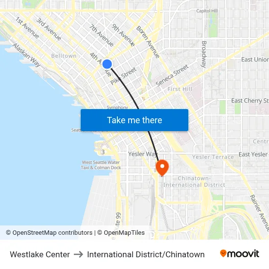 Westlake Center to International District / Chinatown map