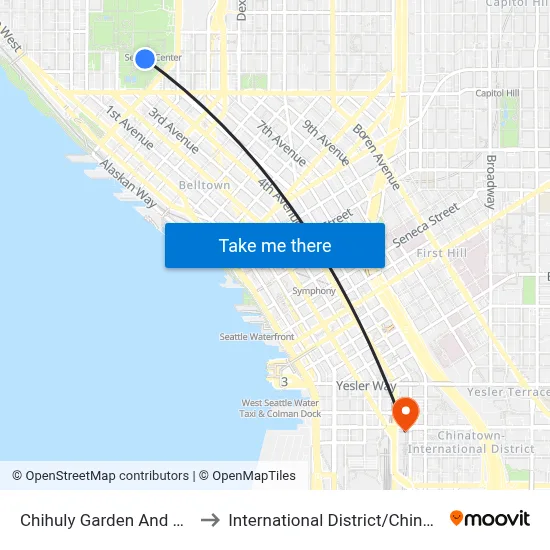 Chihuly Garden And Glass to International District / Chinatown map