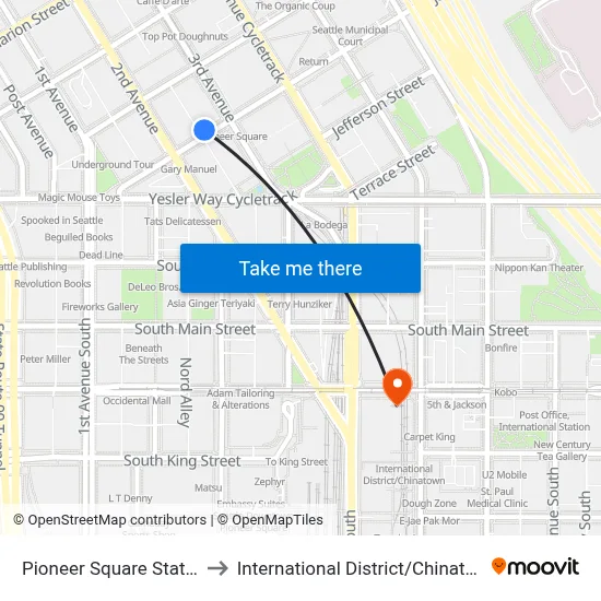 Pioneer Square Station to International District / Chinatown map