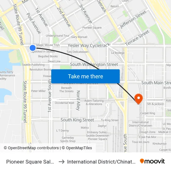 Pioneer Square Saloon to International District / Chinatown map