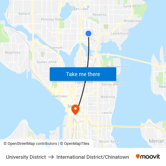 University District to International District / Chinatown map