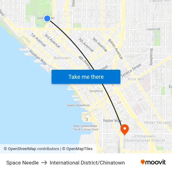 Space Needle to International District / Chinatown map
