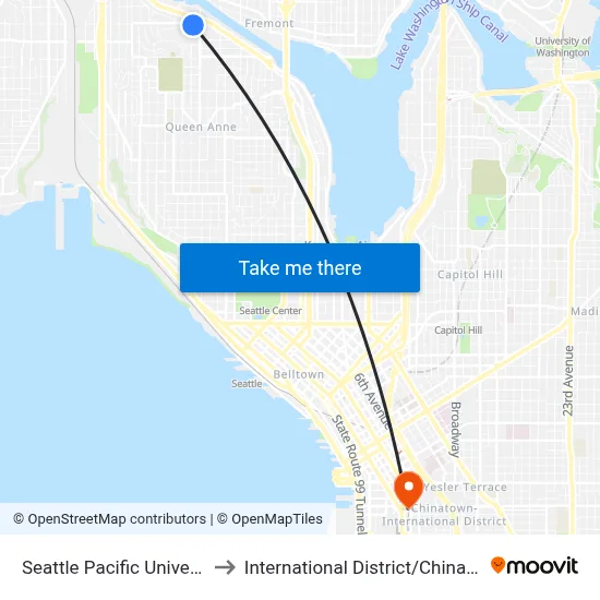 Seattle Pacific University to International District / Chinatown map