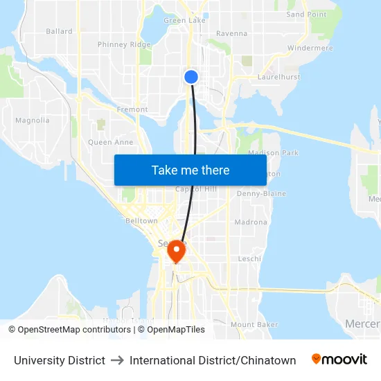 University District to International District / Chinatown map