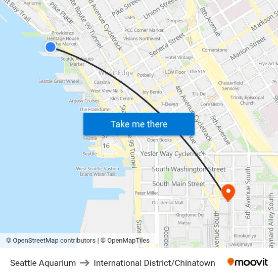 Seattle Aquarium to International District / Chinatown map