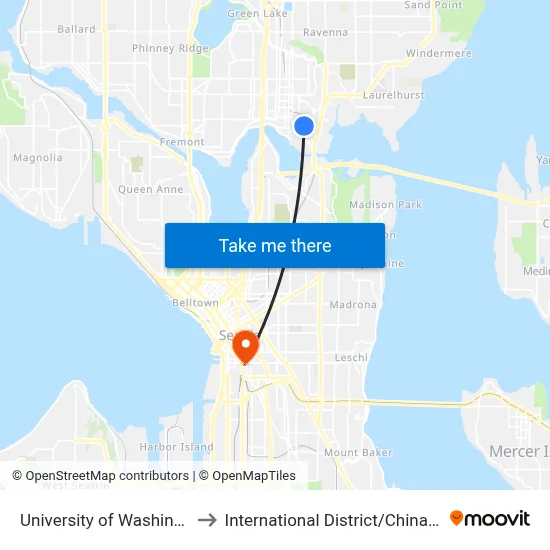 University of Washington to International District / Chinatown map