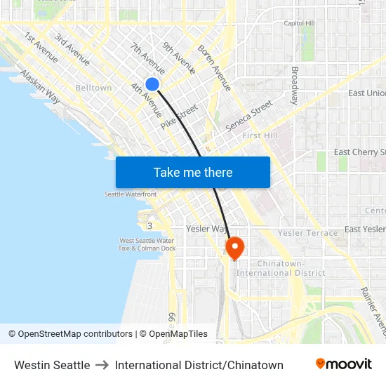 Westin Seattle to International District / Chinatown map