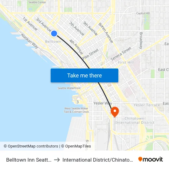 Belltown Inn Seattle to International District / Chinatown map