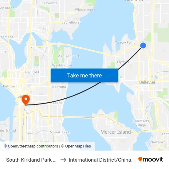 South Kirkland Park Ride to International District / Chinatown map
