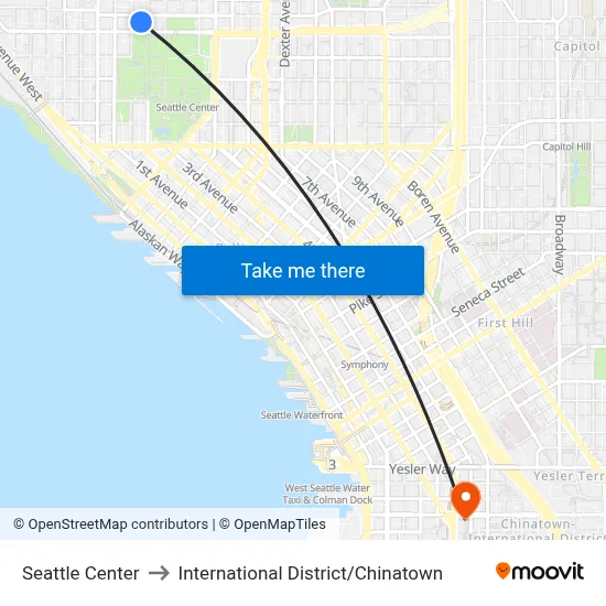 Seattle Center to International District / Chinatown map