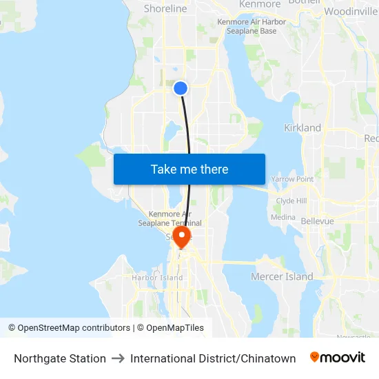 Northgate Station to International District / Chinatown map