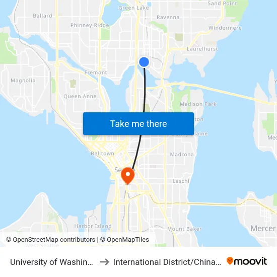University of Washington to International District / Chinatown map