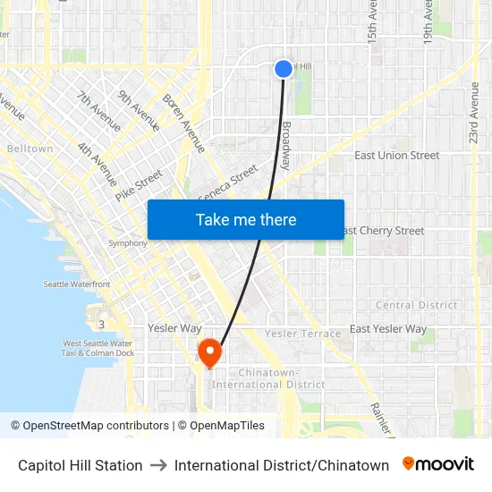 Capitol Hill Station to International District / Chinatown map