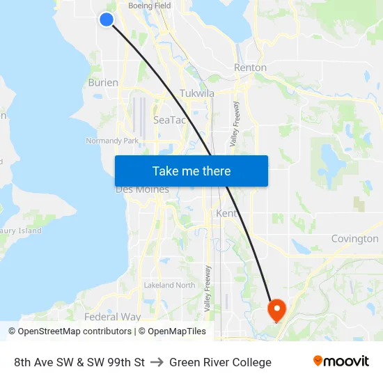 8th Ave SW & SW 99th St to Green River College map