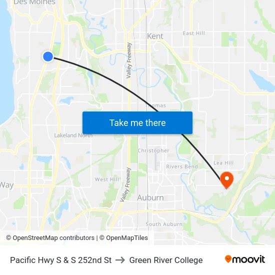 Pacific Hwy S & S 252nd St to Green River College map