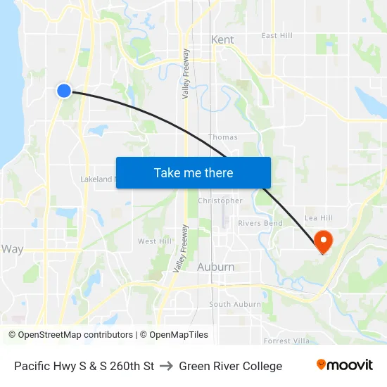 Pacific Hwy S & S 260th St to Green River College map