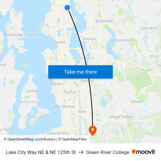 Lake City Way NE & NE 125th St to Green River College map